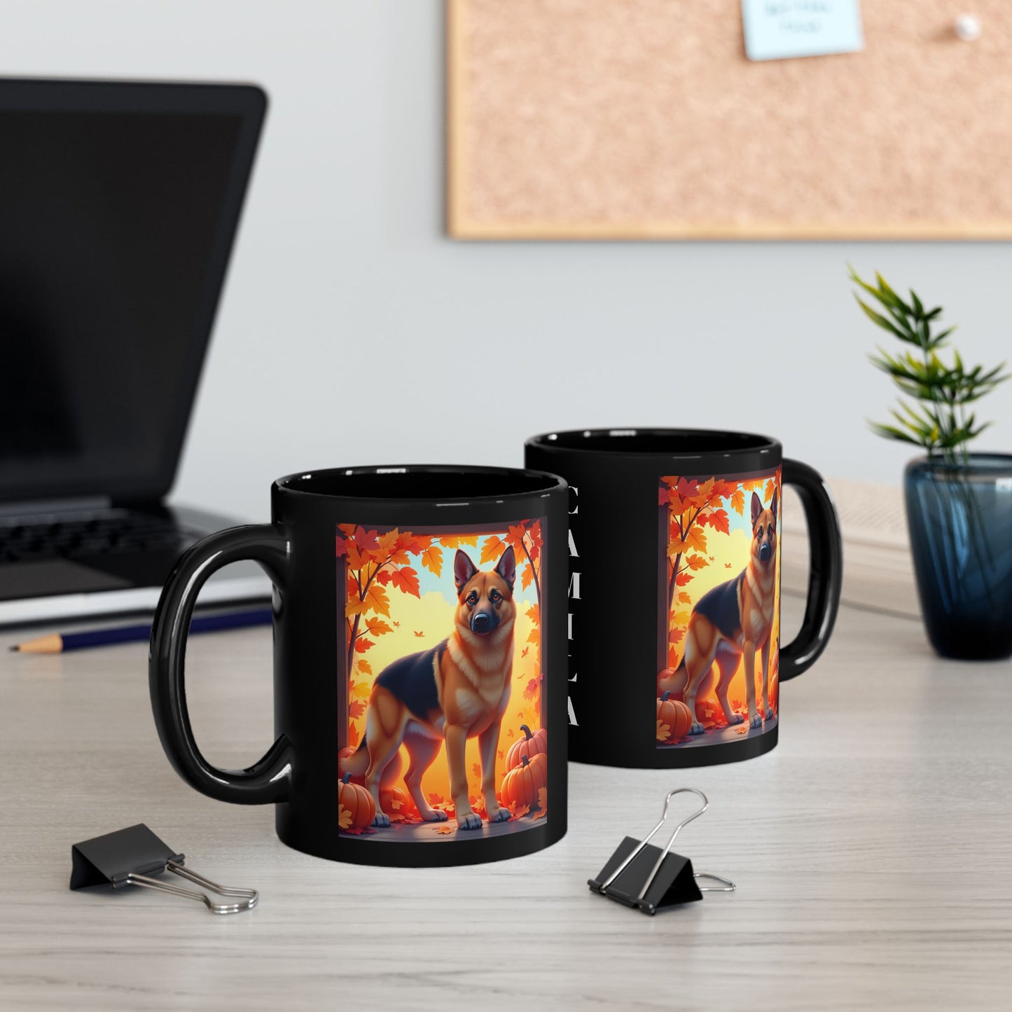 Black & Tan German Shepherd Autumn Custom Coffee Mug - Personalized Dog Lover Cup for Seasonal Sips