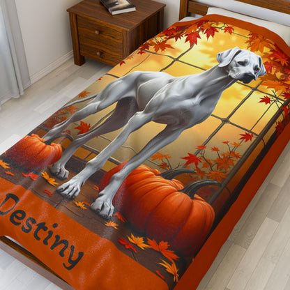 White Great Dane velveteen plush blanket, soft plush throw, personalized gift for Great Dane enthusiasts