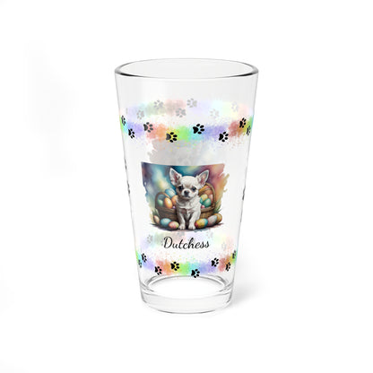 Chihuahua (White) Personalized Easter Puppy 16oz Pint Glass - Custom Dog Design, Mental Health Gift, Easter Décor, and Festive Celebrations