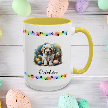 Cocker Spaniel (Orange & White): Personalized Easter Puppy Coffee Mug - Adorable Dog Design, Mental Health Gift, 11oz & 15oz, 12 Color Choices, Easter Gifts & Décor