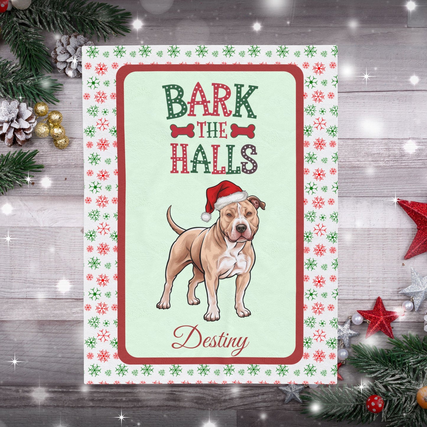 Pitbull (Fawn) custom velveteen blanket cozy holiday throw gift for dog lovers and festive seasonal décor