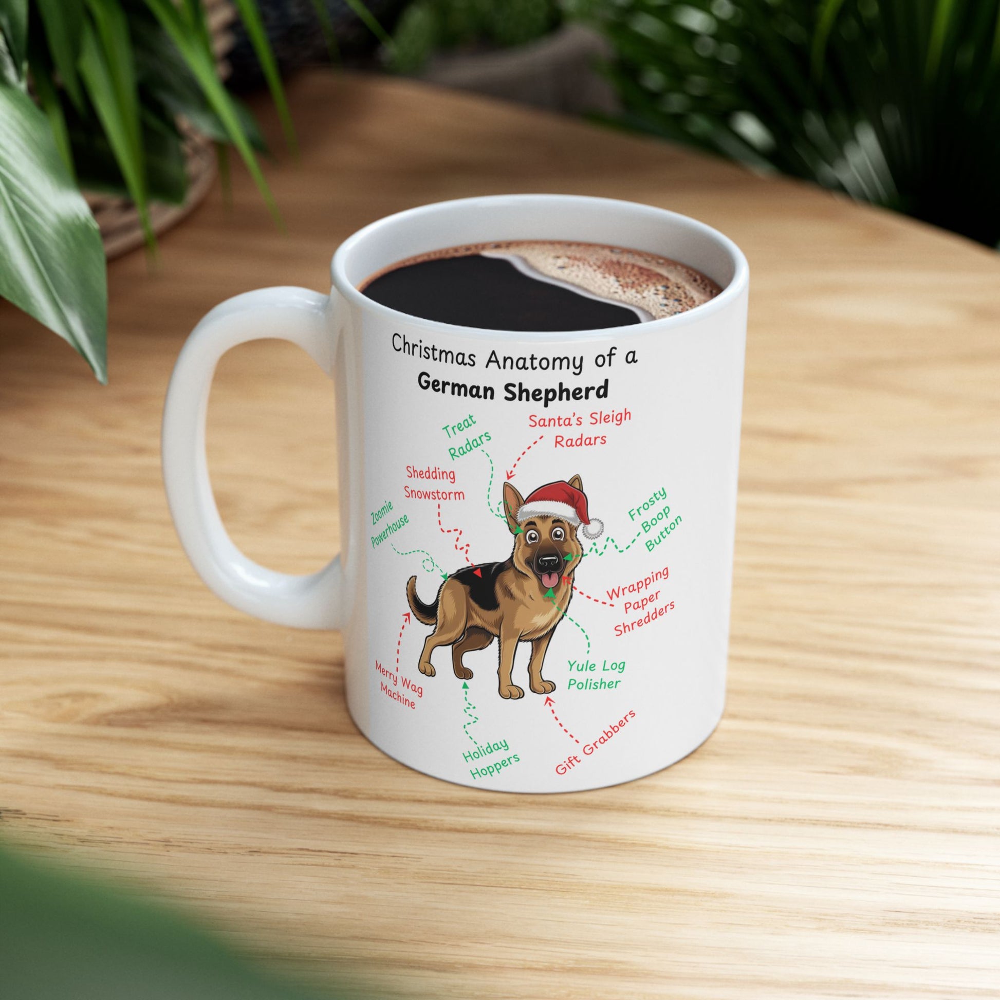 German Shepherd Personalized Christmas Dog Anatomy Mug, Funny Holiday Gift for Dog Lovers, Festive Dog Breed Coffee Cup