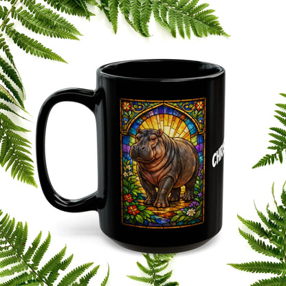 Shop our premium hippopotamus stained glass style black mug from MySisterIsASurvivor.
