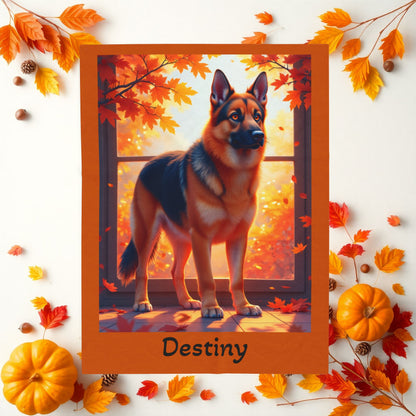 Black and Red German Shepherd velveteen plush blanket, personalized dog throw for GSD parents - MySisterIsASurvivor