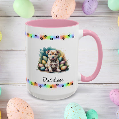 Pitbull (Tan): Personalized Easter Puppy Coffee Mug - Adorable Dog Design, Mental Health Gift, 11oz & 15oz, 12 Color Choices, Easter Gifts & Décor