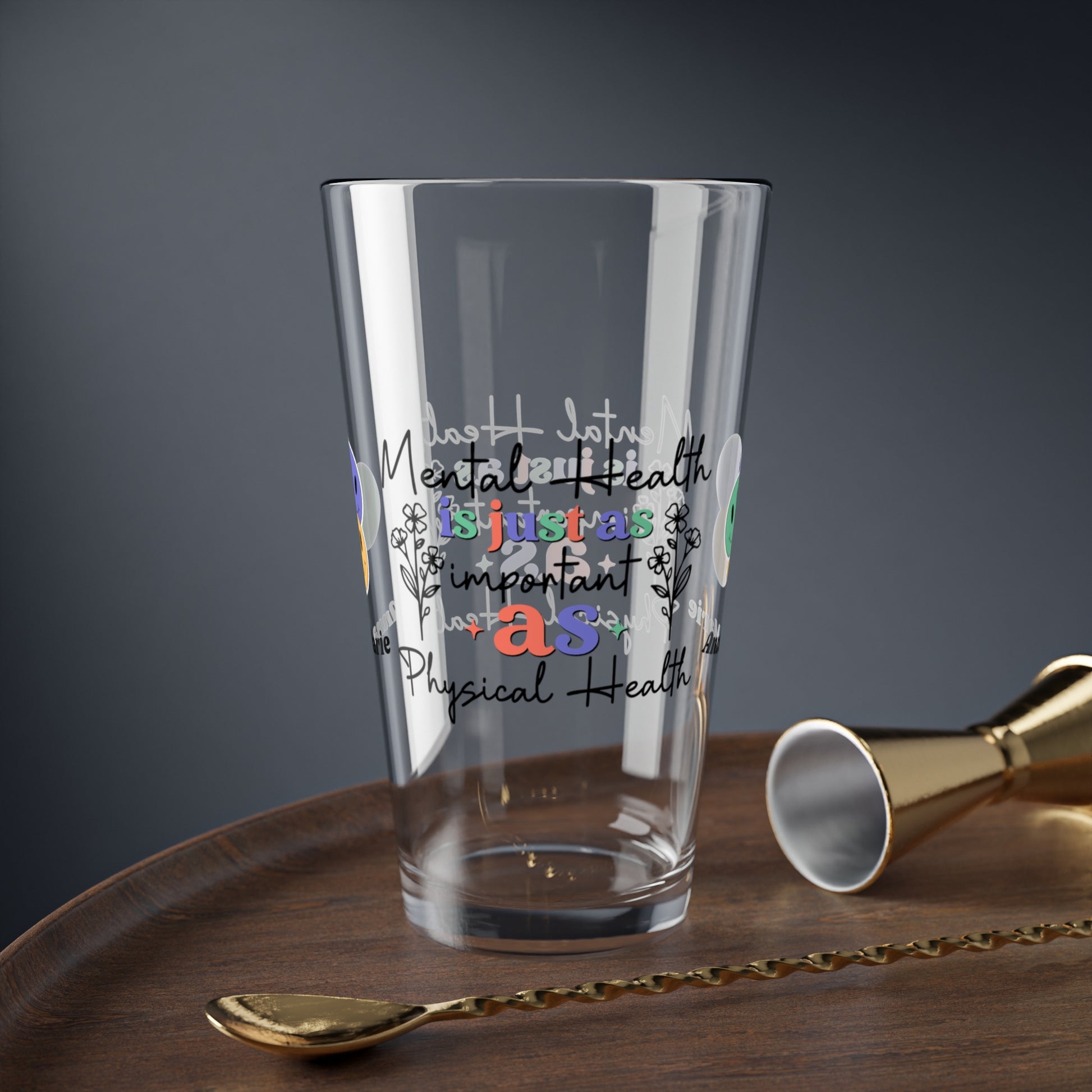 Mental Health = Physical Health retro pint glass with personalized clear glass design