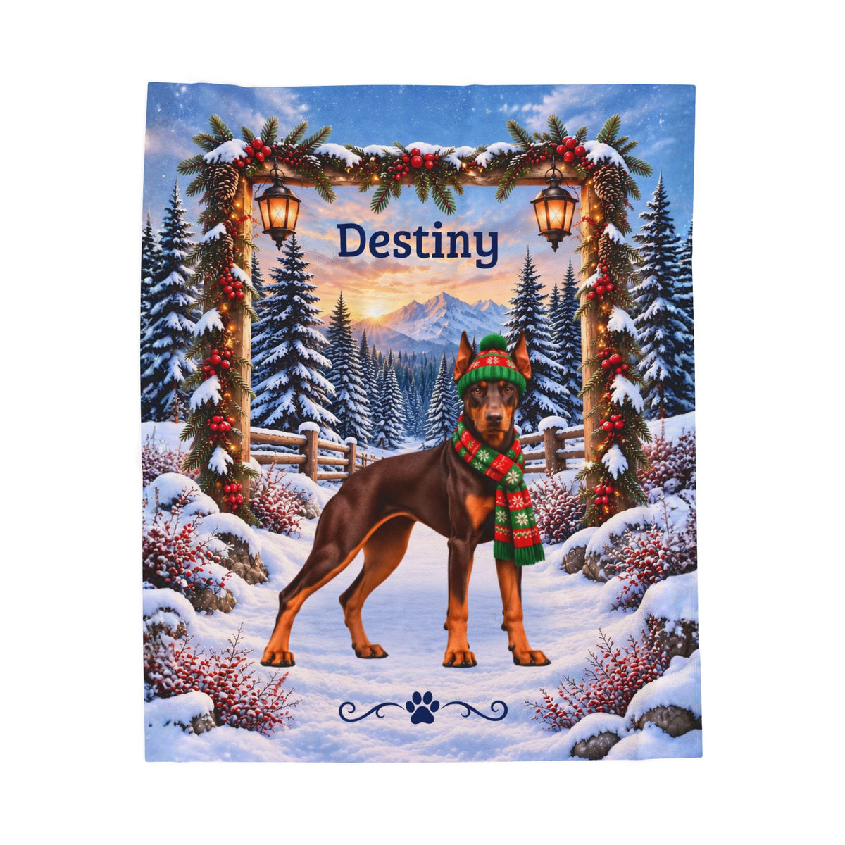 Doberman (Red & Rust Coat) - Personalized Winter Blanket, Custom Name Velveteen Throw