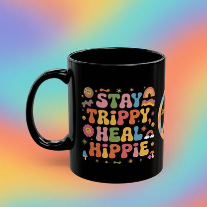 Stay Trippy Heal Hippie retro 70s mug, groovy self-care mental wellness gift - MySisterIsASurvivor