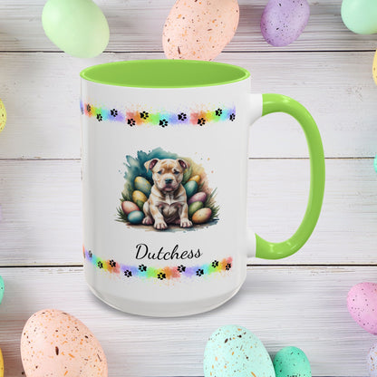 Pitbull (Tan): Personalized Easter Puppy Coffee Mug - Adorable Dog Design, Mental Health Gift, 11oz & 15oz, 12 Color Choices, Easter Gifts & Décor