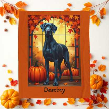Blue Great Dane velveteen plush blanket, warm soft dog throw, custom gift for Great Dane parents