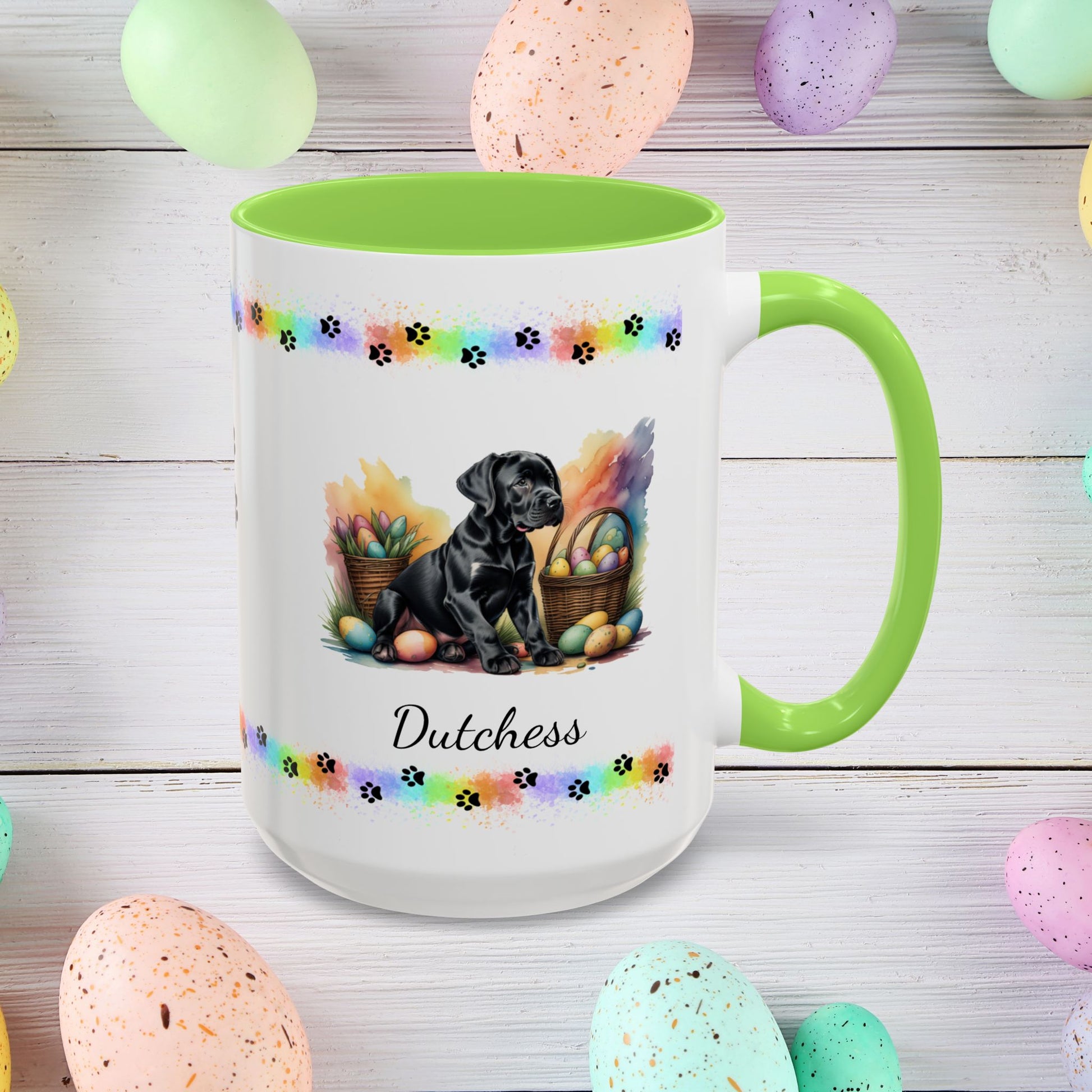 Great Dane (Black): Personalized Easter Puppy Coffee Mug - Adorable Dog Design, Mental Health Gift, 11oz & 15oz, 12 Color Choices, Easter Gifts & Décor    Easter Puppy Mug