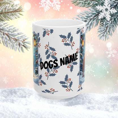 French Bulldog (Red Fawn) Winter Mug - red fawn French Bulldog artwork standing in a winter setting with snowy background