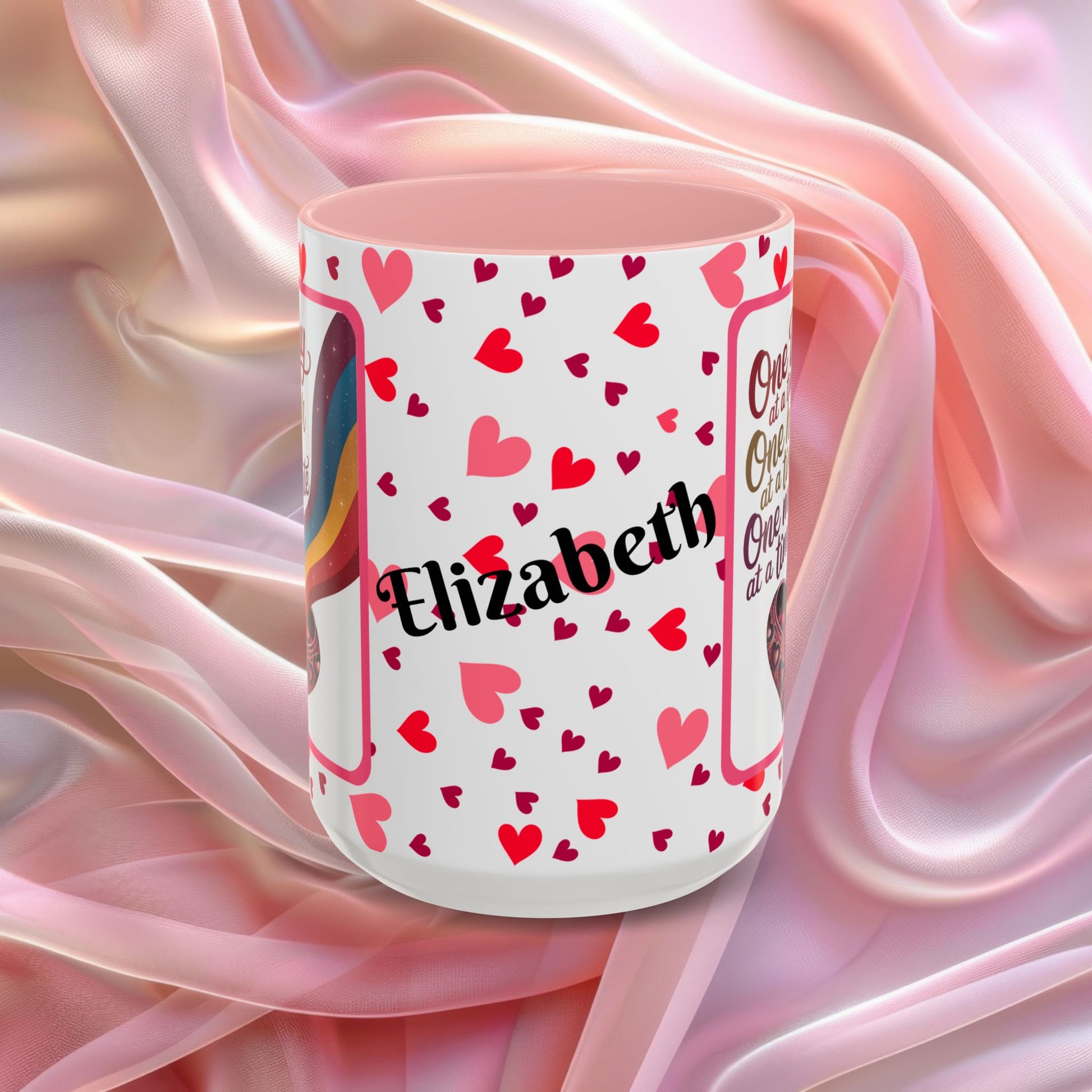 One Day At A Time Valentines mug promoting calm and patience, supportive Valentine coffee cup