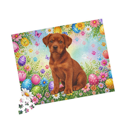 Rottweiler (Red) Easter Puppy Puzzle - Spring Garden with Eggs, Wildflowers, and Butterflies