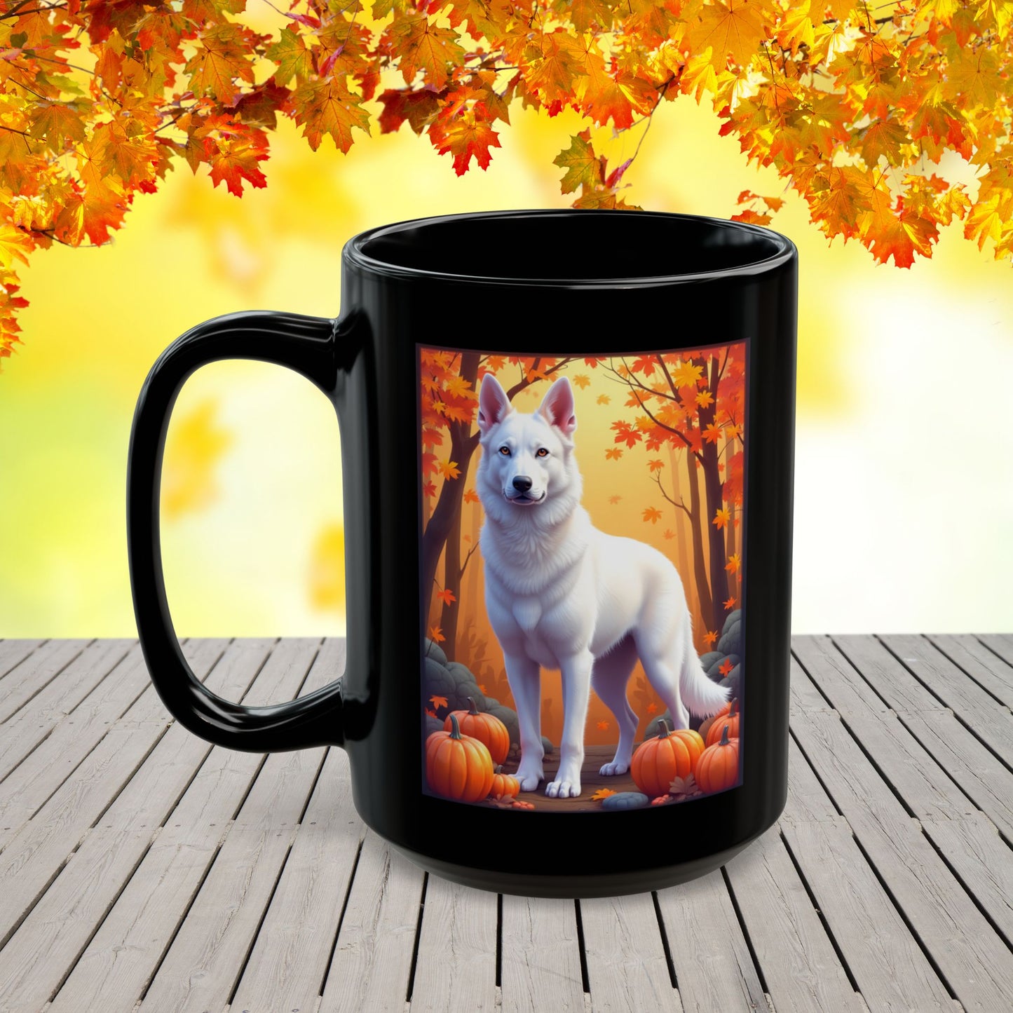 German Shepherd White - Autumn custom coffee mug, personalized fall dog gift for GSD parents