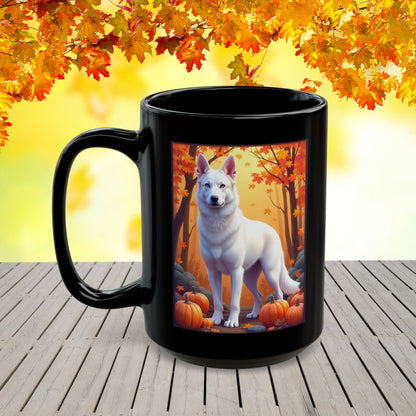 German Shepherd White - Autumn custom coffee mug, personalized fall dog gift for GSD parents