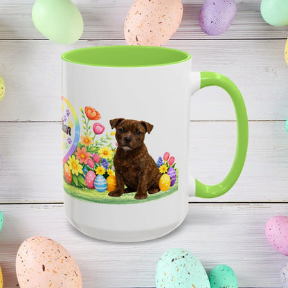 Shop our pitbull brindle puppy easter mug featuring the 15oz style option from MySisterIsASurvivor.