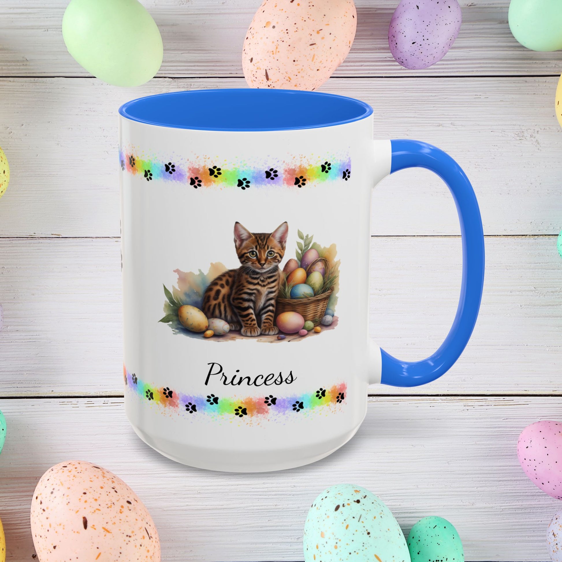Bengal: Personalized Easter Kitten Coffee Mug - Adorable Cat Design, Mental Health Gift, 11oz & 15oz, 12 Color Choices, Easter Gifts & Décor