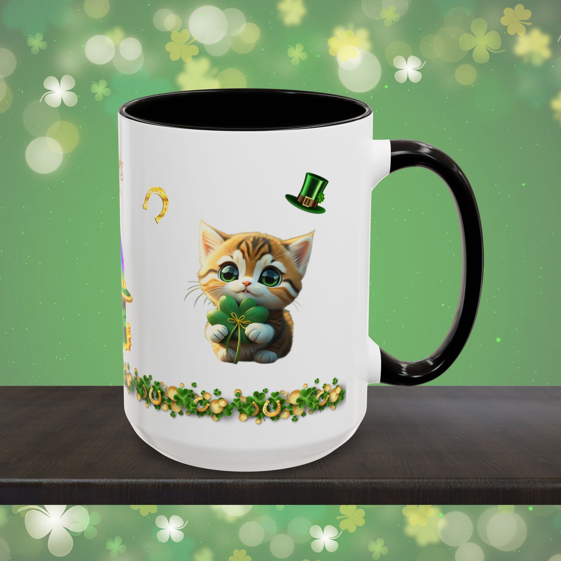Tranquil Treasures with Tiny Whiskers: St. Patrick's Day Two-Tone Coffee Mug - Festive Ceramic Mug for Positivity & Mindfulness