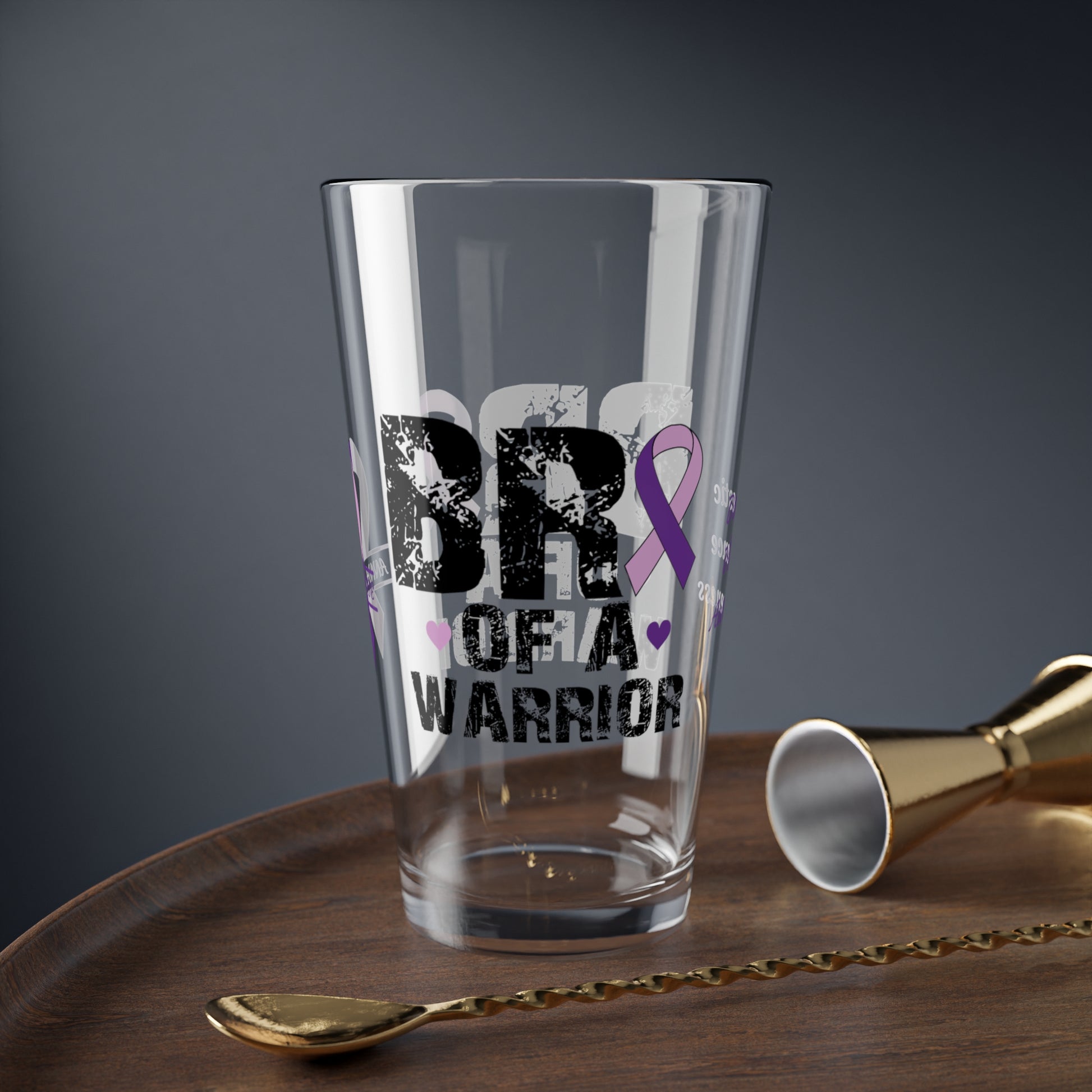 Bro of a Warrior: Personalized Domestic Violence Awareness Warrior Pint Glass - Proud Family Member