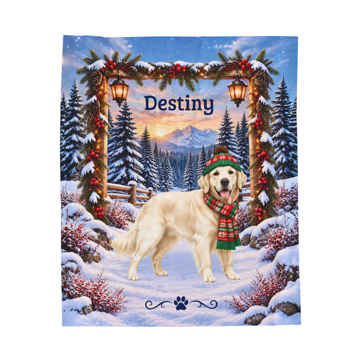 Golden Retriever (English Cream Coat) - Custom Name Winter Blanket, Personalized Goldie Mom Gift