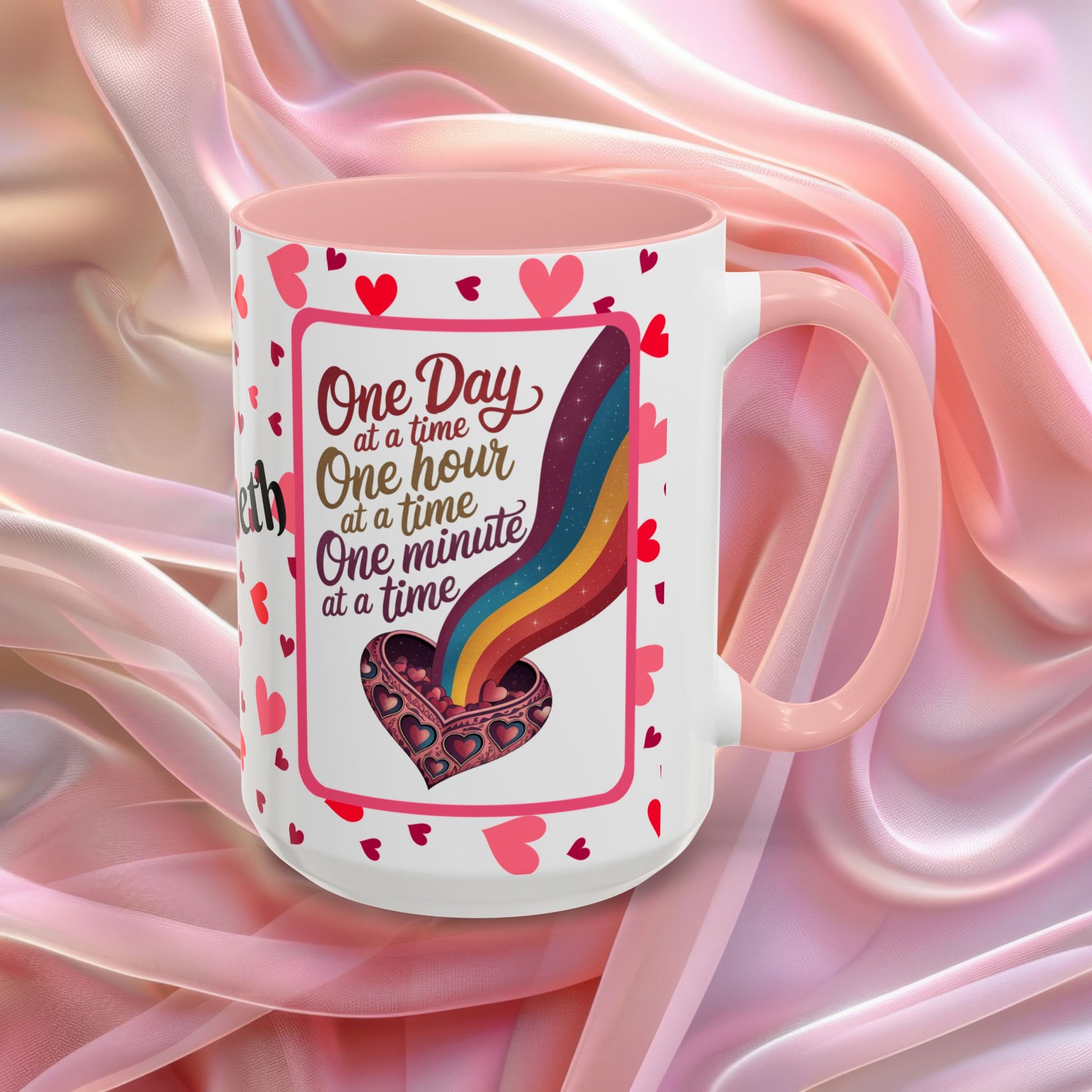 One Day At A Time Valentines mug promoting calm and patience, supportive Valentine coffee cup