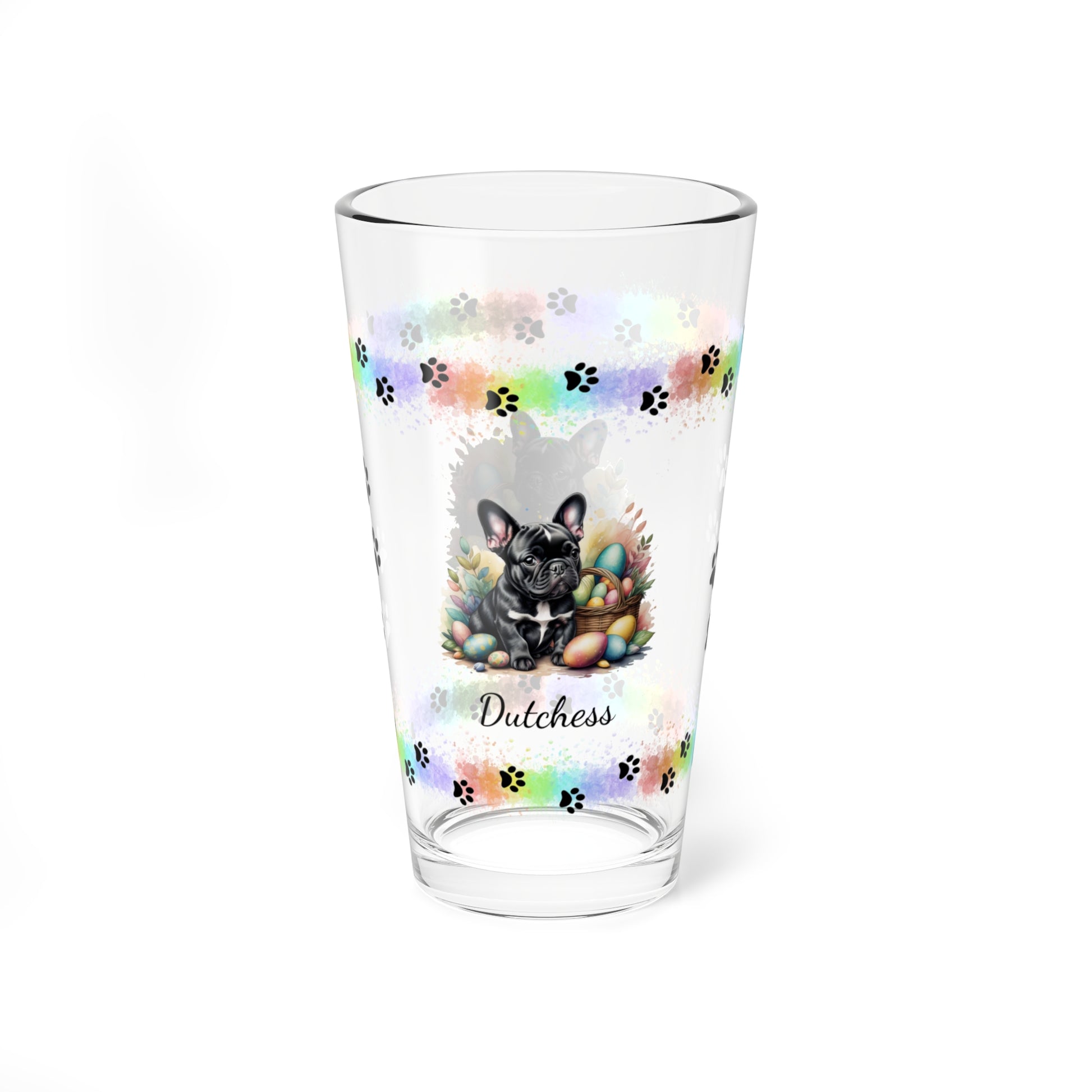 French Bulldog (Black) Personalized Easter Puppy 16oz Pint Glass - Custom Dog Design, Mental Health Gift, Easter Décor, and Festive Celebrations