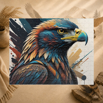 Raptor Resilience - Graffiti Mural Eagle Portrait Puzzle with Teal, Copper, and Dark Blue Feathers