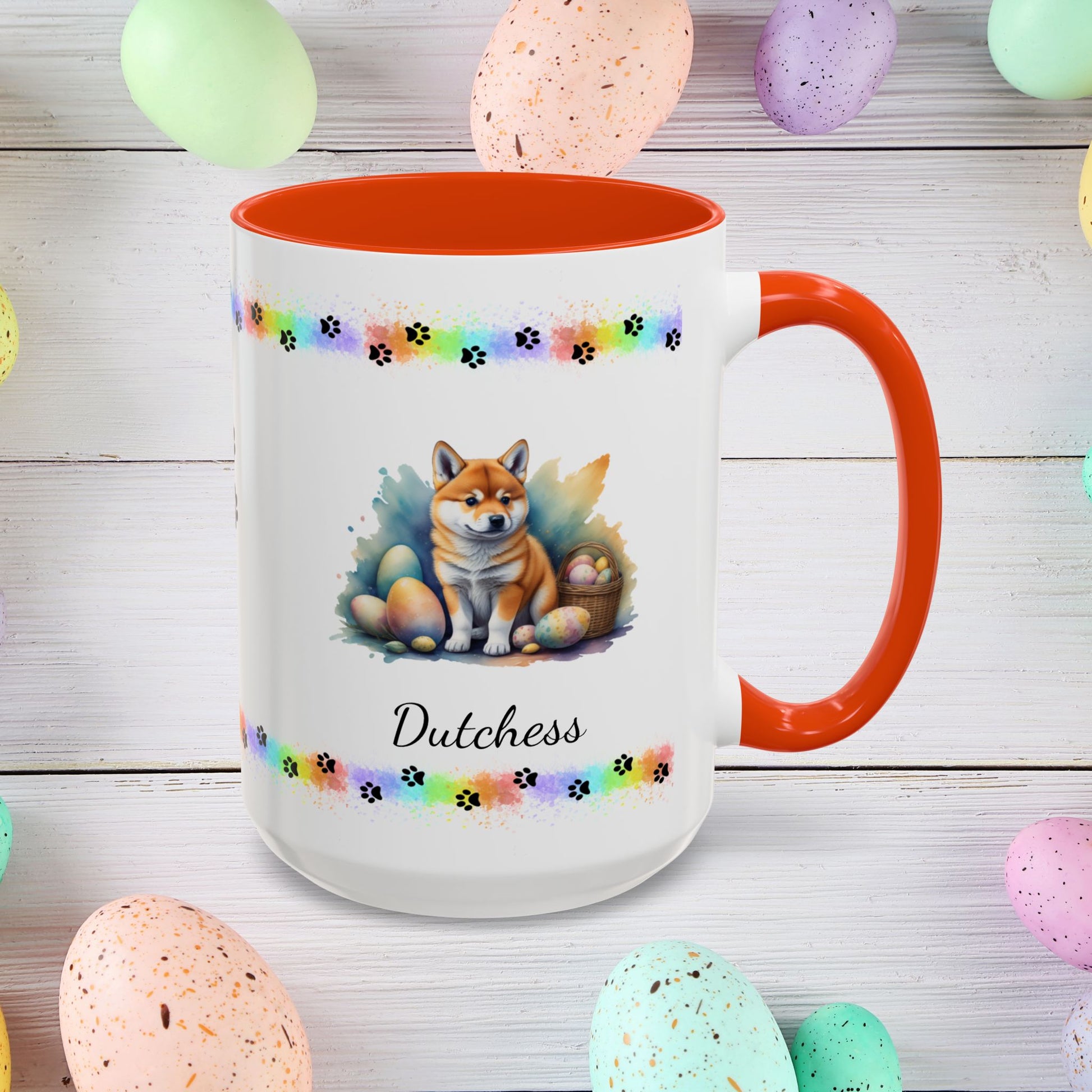 Shiba Inu: Personalized Easter Puppy Coffee Mug - Adorable Dog Design, Mental Health Gift, 11oz & 15oz, 12 Color Choices, Easter Gifts & Décor