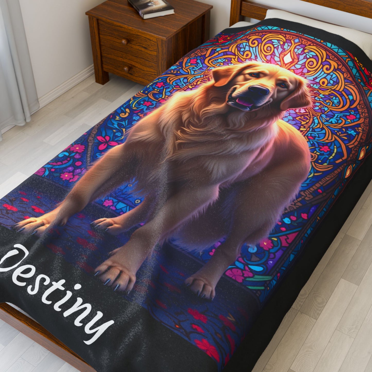 Golden Retriever Light Cream Coat Personalized Velveteen Plush Blanket, Dog Lover Throw Gift