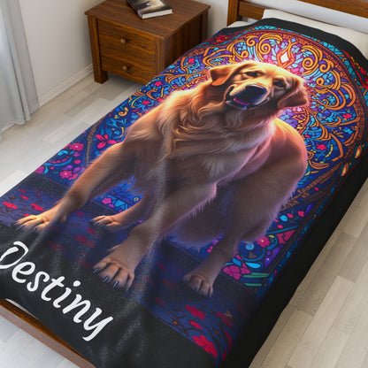 Golden Retriever Light Cream Coat Personalized Velveteen Plush Blanket, Dog Lover Throw Gift