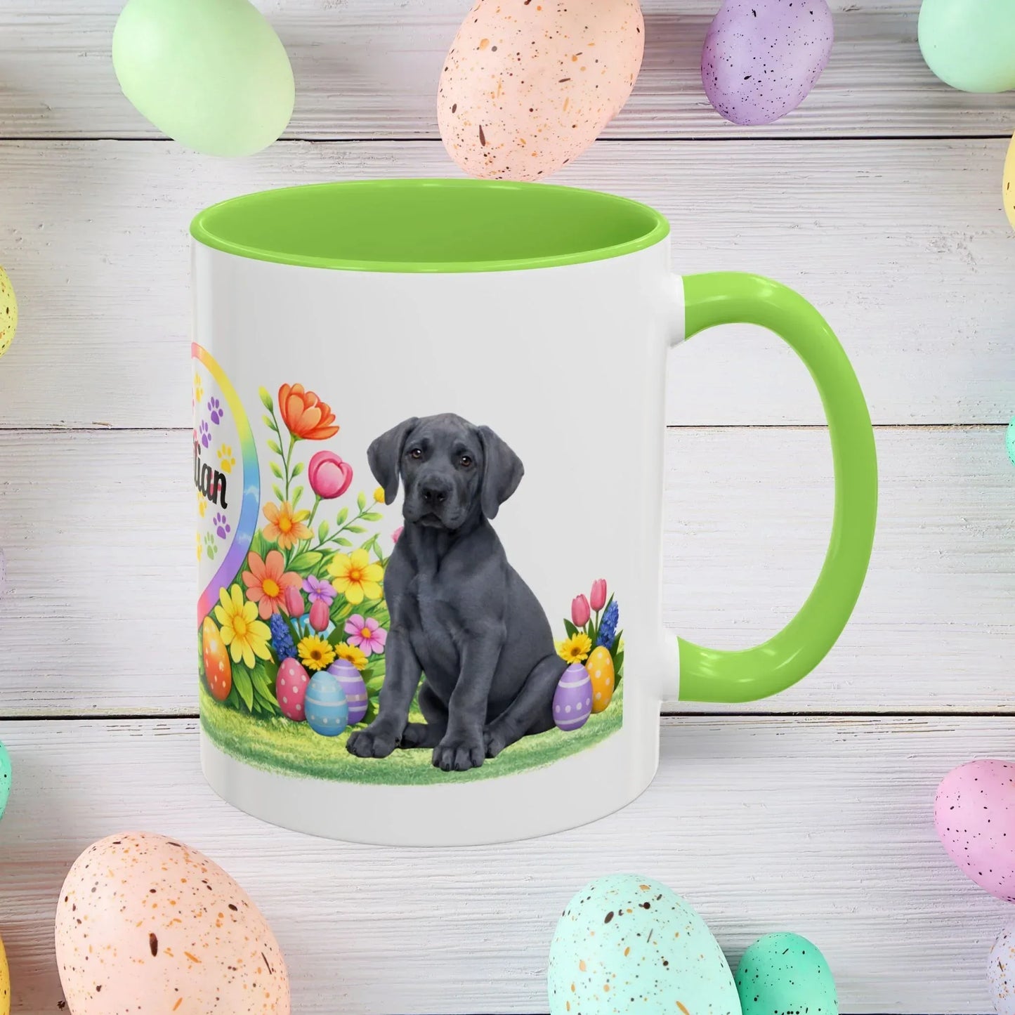 Shop our great dane blue puppy easter mug featuring the 11oz style option from MySisterIsASurvivor.