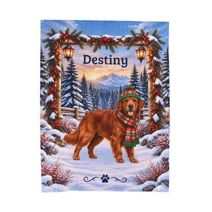 Golden Retriever (Red Coat) - Custom Name Winter Lodge Blanket, Personalized Field Golden Lover Gift
