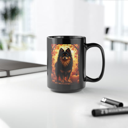 Black & Tan Pomeranian autumn coffee mug, personalized dog lover gift for cozy fall sipping