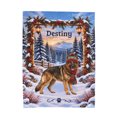 German Shepherd (Gold Sable) - Personalized Lantern-Lit Winter Blanket, Custom Name Velveteen Throw - MySisterIsAsurvor