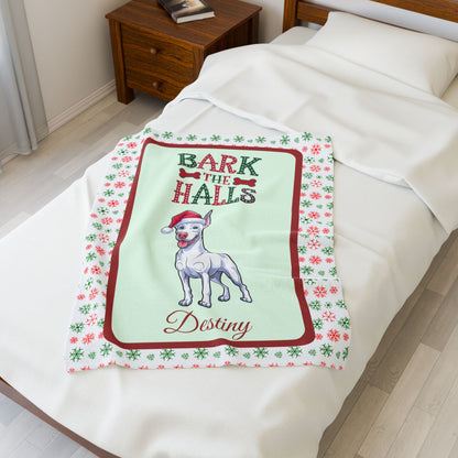 Doberman Pinscher (White) Velveteen Blanket - cozy Bark The Halls Christmas dog throw, personalized gift
