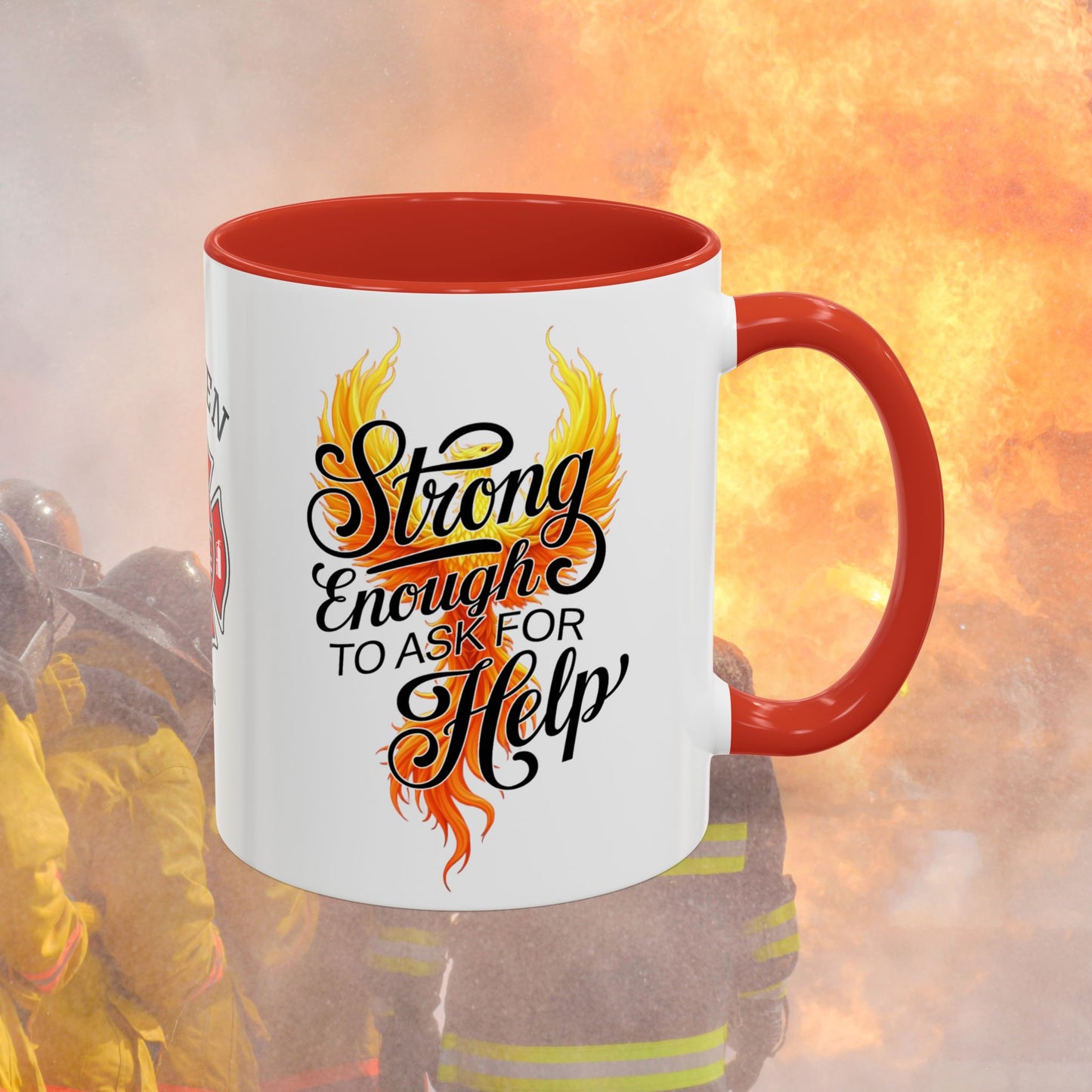 Strong Enough To Ask For Help firefighter support mug, personalized gift promoting mental health and resilience