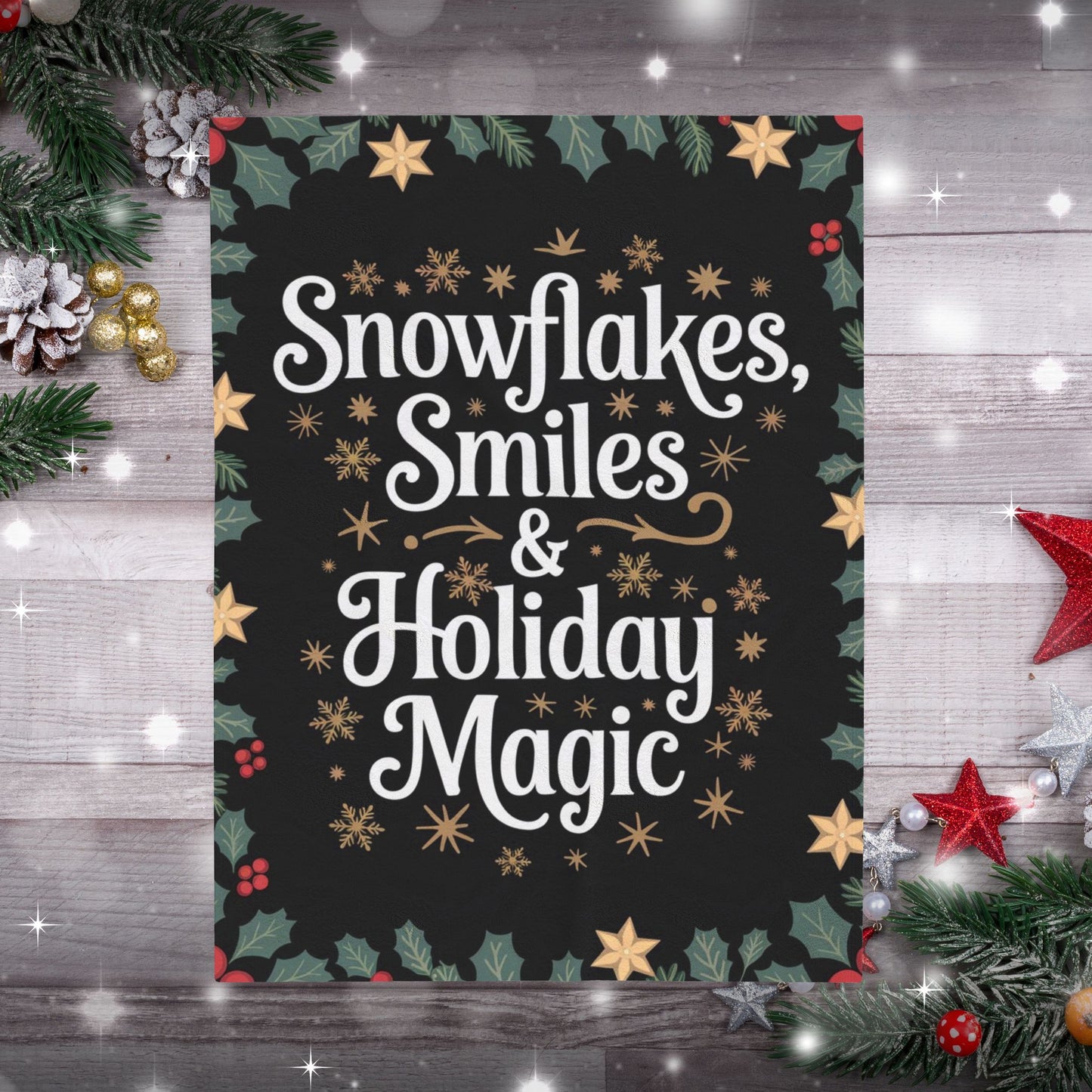 Christmas blanket “Snowflakes, Smiles & Holiday Magic” festive cozy throw for winter warmth