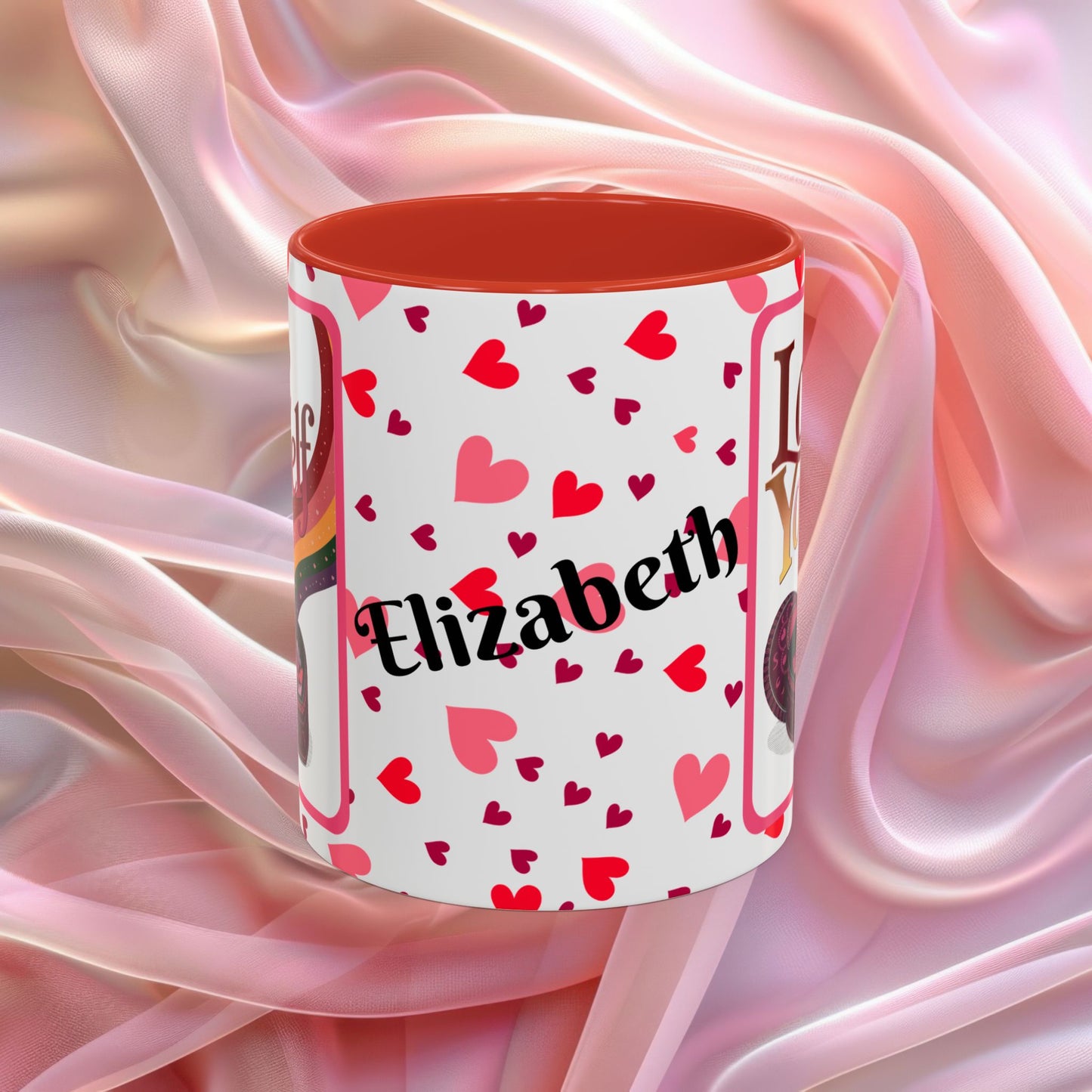 Love Yourself Valentines mug featuring self love message, Valentine themed ceramic coffee cup