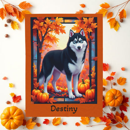 Black and White Husky blue eyes velveteen plush blanket, custom dog throw for Siberian Husky lovers - MySisterIsASurvivor