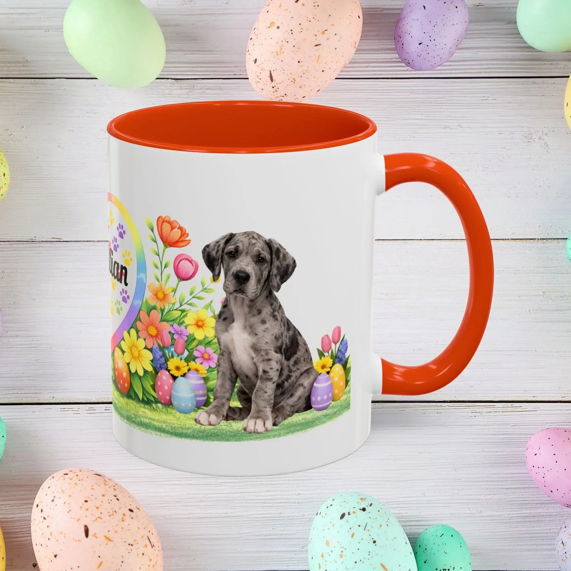 Shop our great dane merle puppy easter mug featuring the 11oz style option from MySisterIsASurvivor.