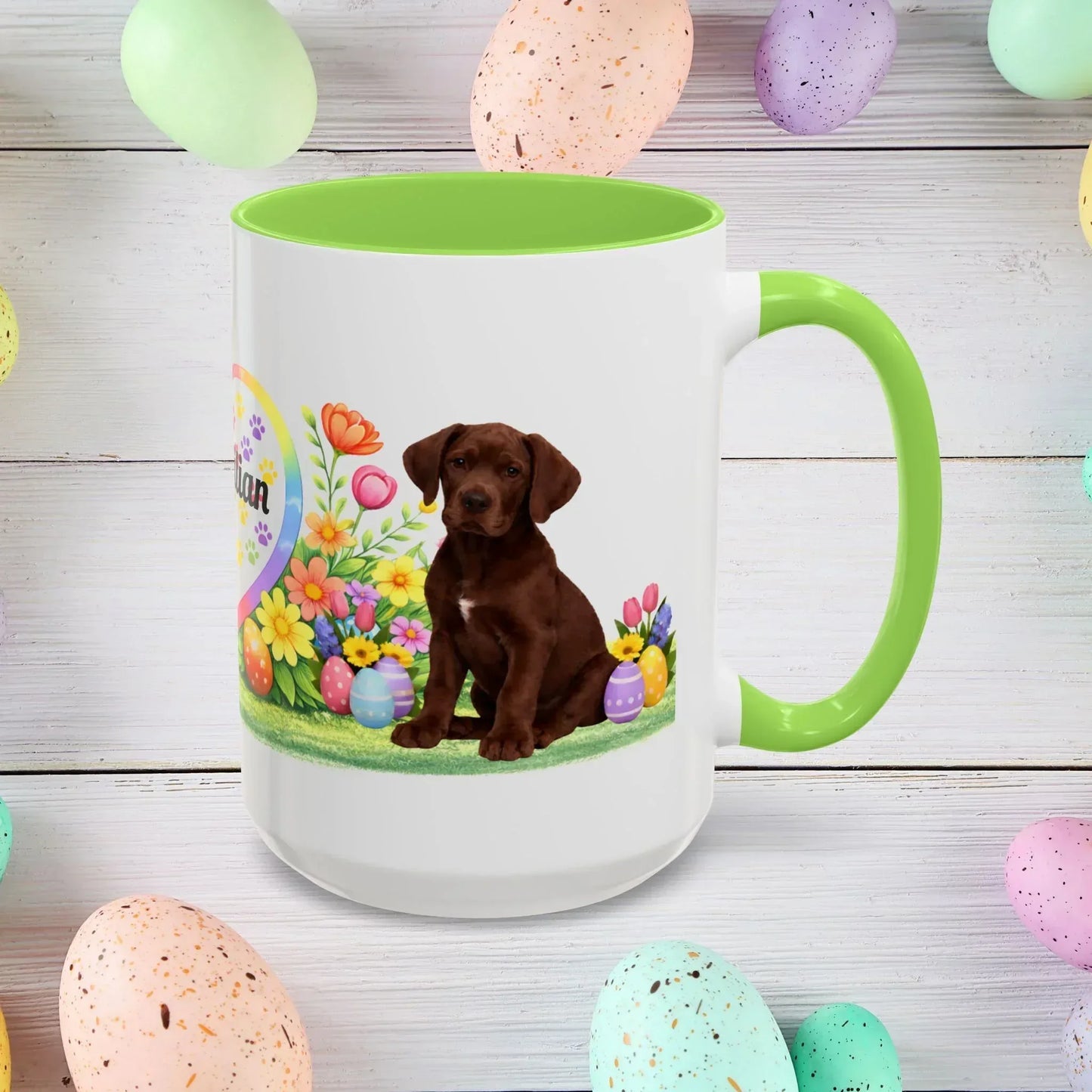 Shop our great dane chocolate puppy easter mug featuring the 15oz style option from MySisterIsASurvivor.