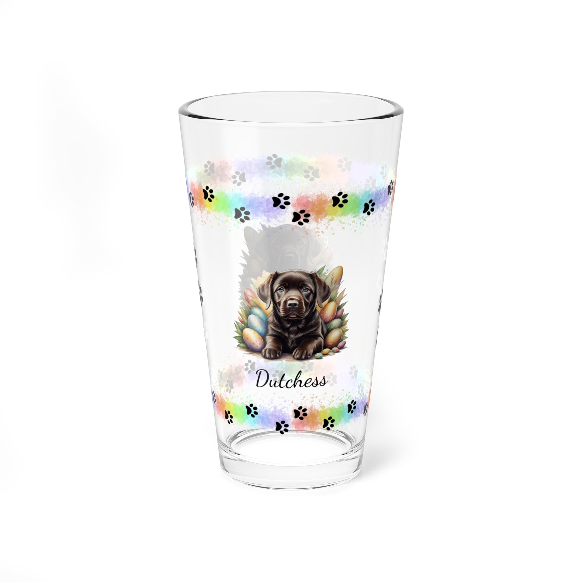 Chocolate Labrador Personalized Easter Puppy 16oz Pint Glass - Custom Dog Design, Mental Health Gift, Easter Décor, and Festive Celebrations