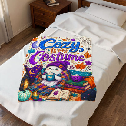Cozy Is My Costume Velveteen Blanket - Ghost with Warm Heart Happy Soul Journal and Cozy Spells Books