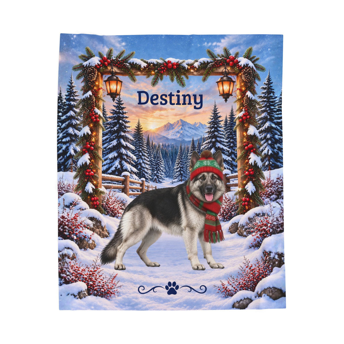 German Shepherd (Black & Silver Coat) - Personalized Winter Velveteen Throw, Custom Name Blanket - MySisterIsAsurvor