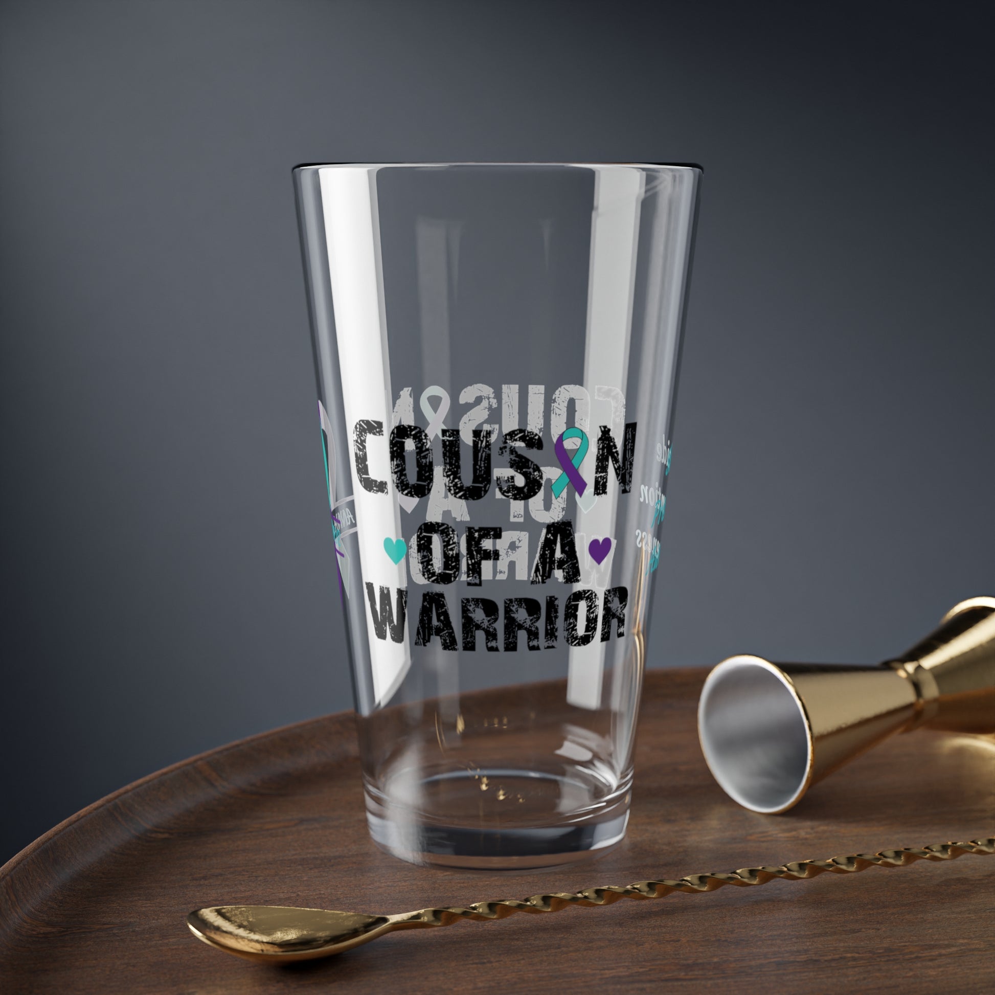 Cousin of a Warrior: Personalized Suicide Prevention Awareness Warrior Pint Glass - Proud Family Member