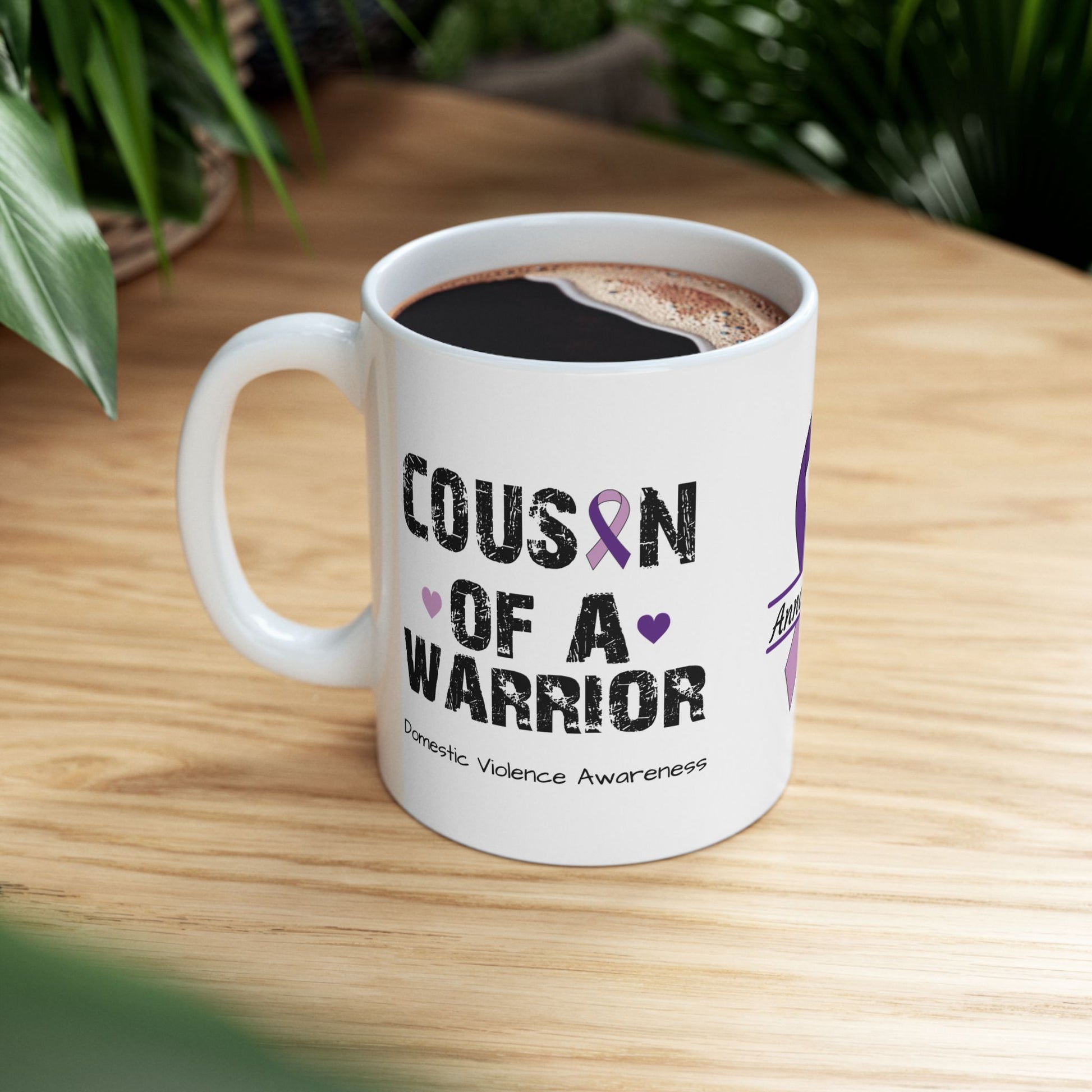 Cousin of a Warrior - Personalized Domestic Violence Awareness Gift, Empowerment and Resilience Ceramic Mug, Support for Survivors