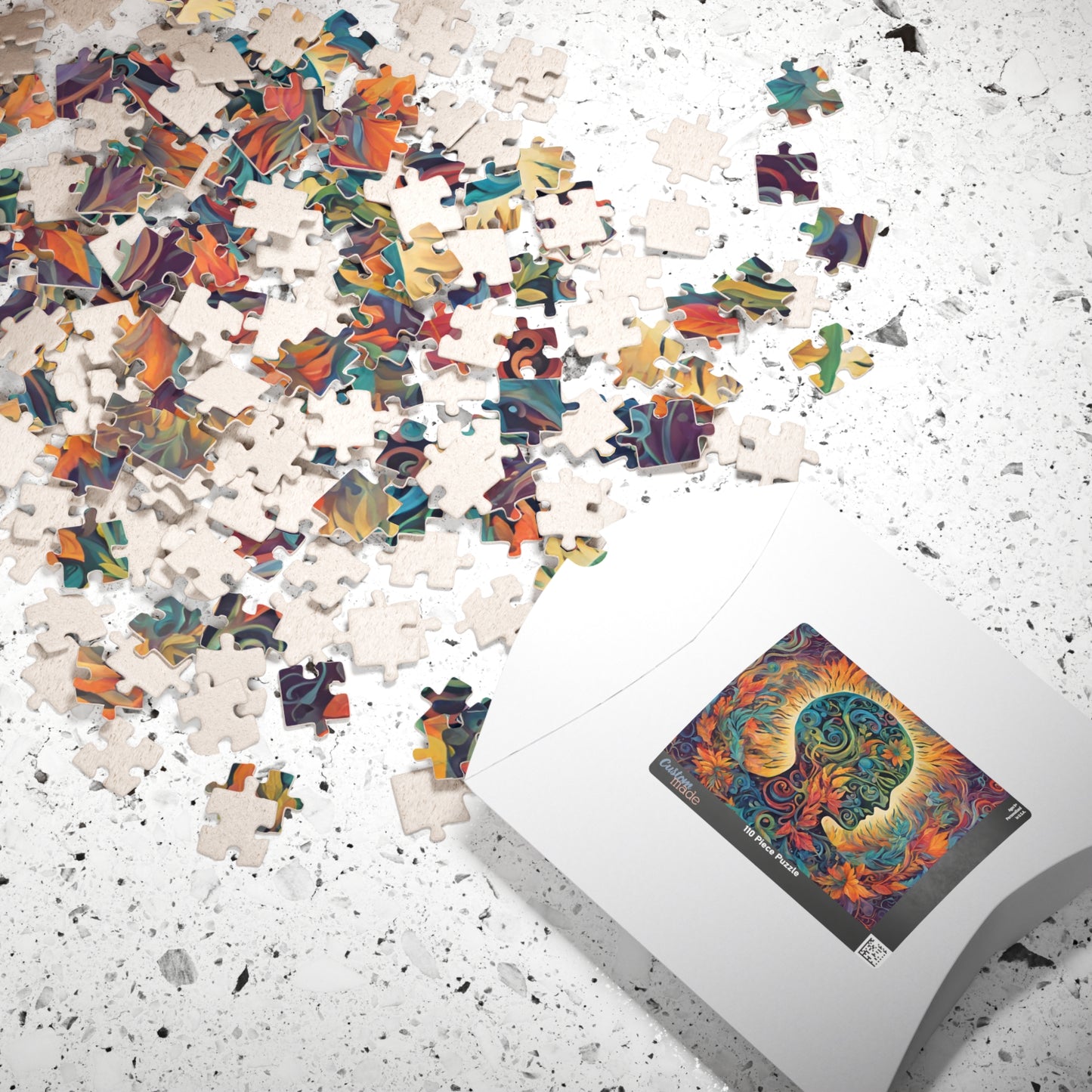 Healing the Soul - Mind-as-Garden Puzzle with Botanical Head Silhouette and Golden Halo on Autumn Leaves