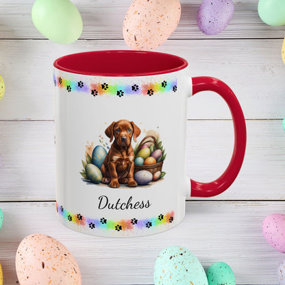 Vizsla: Personalized Easter Puppy Coffee Mug - Adorable Dog Design, Mental Health Gift, 11oz & 15oz, 12 Color Choices, Easter Gifts & Décor