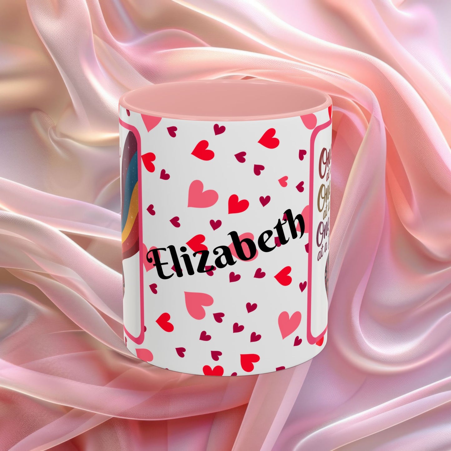 One Day At A Time Valentines mug promoting calm and patience, supportive Valentine coffee cup